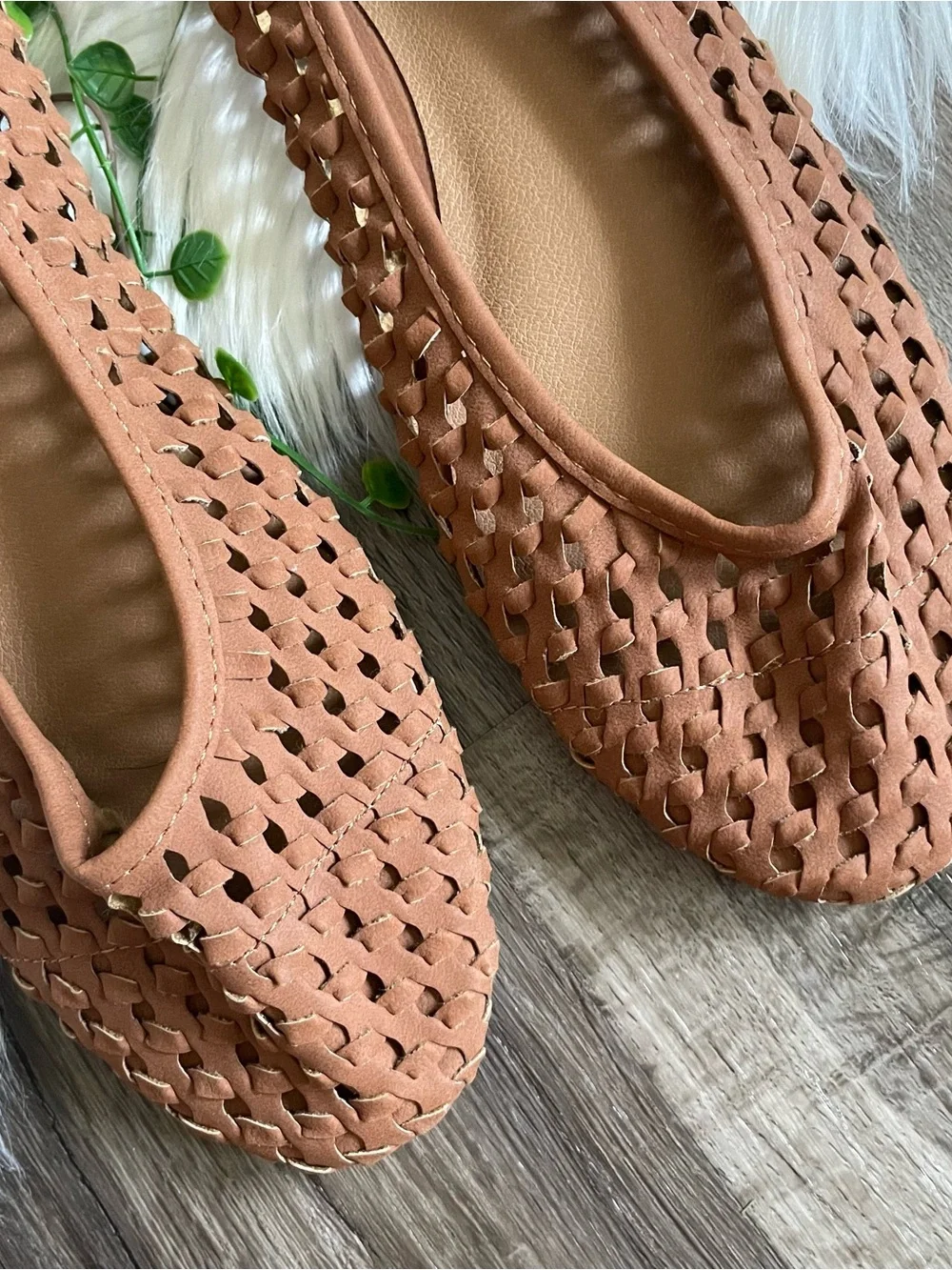 Lucky Brand Eisadora Woven Ballet Flats Camel Tan Brown Size 10 M Vegan